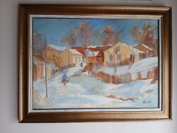 Kristófi János, oil on cardboard, 50x70,  very beautiful wooden frame.