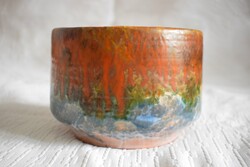 Kerámia kaspó , retró stílus , csurgatott mázas , magyar iparművészeti termék 70 -es évek 19x13cm ,?