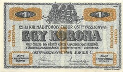 1 korona krone kronen 1916 K.u.K. Ostffyasszonyfa Hadifogolytábor szükségpénz UNC