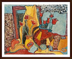 Vörös tulipánok, 70x80, olaj - Szervátiusz Jenő-díjas Homoki Gábor alkotása