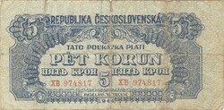5 korun korona 1944 VH. Csehszlovákia 1.