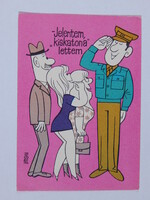 Humoros képeslap - a katonaságtól postázva - 1975. Pusztai Pál rajza