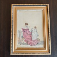 Biedermeier stílusú dekorációs kép aranyozott keretben A290