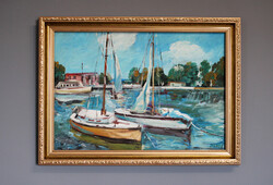 Beautiful BÁNFI Painting - SAILBOATS ON BALATON - in a nice frame - 57.5x42.5 cm with frame