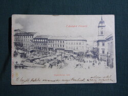 Képeslap,Pécs,Széchenyi tér,piac,vásártér árusokkal látkép,részlet,Fischer Ferenc kiadás,1900-