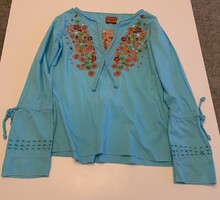 Leárazás! Különleges kék hímzett fesztivál Shabby Chic békegalamb Plusminus felső tunika