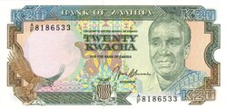 20 kwacha 1989-91 Zambia UNC