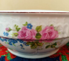 Antik nagy méretű rózsás paraszti porcelán füles pogácsás tál,nosztalgia darab.