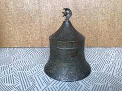 Antique , tin-plated copper middle-eastern handmade storage with lid.
