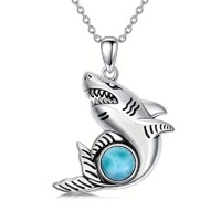 Larimar Drágaköves Cápa Medál Nyaklánc 925 Tiszta Ezüst Platina Bevonat Hipoallergén + Ékszerdoboz.