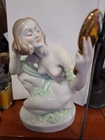 Herendi Tükrös nő, tükröt tartó női akt porcelán figura