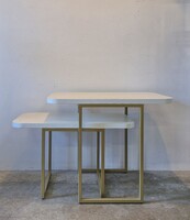 Table, console table, side table set in matte gold and white