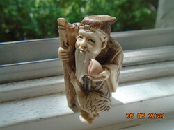 NETSUKE antik japán bölcs csont figura