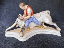 Herendi porcelán Toldi a bikával nagyméretű figura
