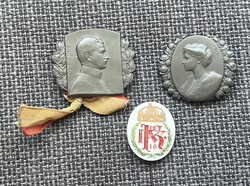 IV. Károly király és Zita királyné 1916 - 1917 Jelvény 3 darab szép gyűjtői állapotban !