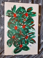 Szignált SCHAFFER absztrakt akril  egyedi kiállitó vásznon 47x71 cm námet művész?
