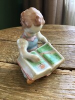 Régi Herendi mesekönyvet olvasó kislány porcelán figura