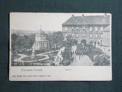 Képeslap,Pécs,Sétatér,KIOSZK vendéglő,emlékmű,fúvószenekar felvonulás,Fürst Lipót kiadás,1910-