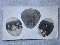 Ritka katonai-határőrizeti fotóképeslap – fegyveres ellenőrzés civilekkel cca.1910–1930