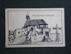 Képeslap,Pécs,Mindenszentek temploma, Schőner Frigyes tollrajz,1930-
