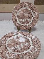 Angol tájképes porcelán szett: 4 db "Derwentwater" barna mintás tányér – Myott style