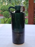 Retro ceramic handled VASE with poison green and black glaze