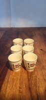 Kézzel festett népi virágmintás Zsolnay porcelán likőrös / pálinkás pohár készlet (6 db)