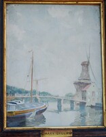 Háry Gyula (1864–1946) - holland kikötő - papír, gouache