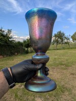 Exkluzív, nagyméretű irizáló üveg kehely tetővel – 42 cm magas, 1.85 kg – Gyűjtői darab!