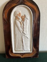 Győrbíró Enikő Házaspár kerámia falidísz bőr keretben (C0091)