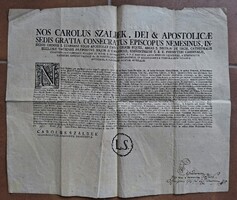 Mária Terézia korabeli,  XIII. Kelemen pápa rendelete,  Szálbek Károly Püspök nevével jegyezve!