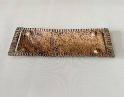 Antik Arts & Crafts / szecessziós kézzel kalapált tömör vörösréz tálca