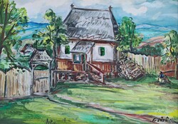 Erdős László (1921–1999) - "Tamási Áron szülőháza" - olaj, fa