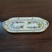 Herendi színes Indiai kosármintás porcelán süteményes kínáló tál, tálca