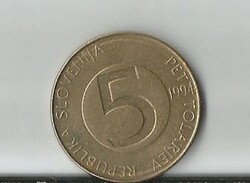 Szlovén 5 tolar érme