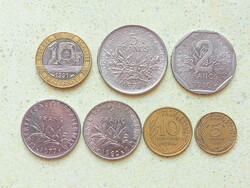 Franciaország 7 db Különböző Érme 5 10 Centimes 1 2 5 10 Frank Francs 1960-1991
