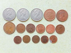 Anglia 18 db Különböző Érme 1/2 1 Penny 2 10 Pence 1968-2014