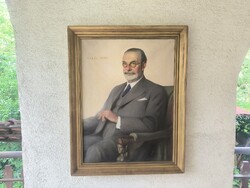 Antik Portré olaj vàszon festmény, Empire fotelben Úriember öltönyben. Szabó Béla Leó  1936. !!.