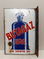 Antik Butagas benzin benzinkút autó veterán jármű kétoldalas zománc reklám tábla 325 6770
