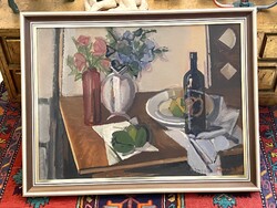 DOBROVITS FERENC (1941-1988) ASZTALI CSENDÉLET '71, JELZETT KÉPCSARNOKOS FESTMÉNY, SZOLNOK 80 x 60 C