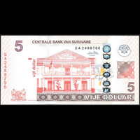 Suriname 5 Dollar 2010 P-162a UNC