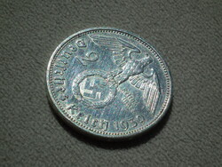 Németország, horogkeresztes ezüst birodalmi 2 Márka (Reichsmark), 1939 E, RITKA