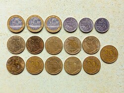 Franciaország 17 db Különböző Érme 20 Centimes 1/2 10 Frank Francs 1964-1997