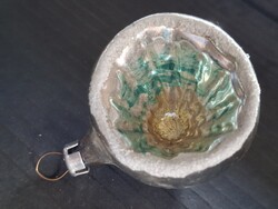 Régi üveg karácsonyfadísz behúzott gömb ezüst üvegdísz
