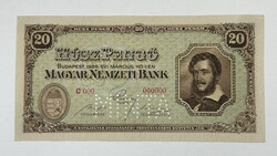 20 Pengő 1926 - C 000-ás MINTA - vízjeles papíron - UNC / Hibátlan állapotban - RITKA