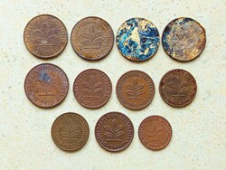 Németország NSZK 11 db Különböző Érme 1 2 5 10 Pfennig 1949-1991