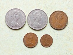 Anglia 5 db Különböző Érme 1/2 1 Penny 2 10 Pence 1968-1971