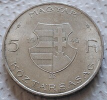 1946 Kossuth 5 forint . Ag ezüst  . F2026 . Topp db !