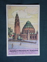Képeslap,Mohács,Fogadalmi templom,Árkay Aladár artist, Pallas Budapest kiadás,1927-