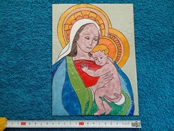 Ikon tűzzománc kép Szűz Mária és a kis Jézus 15x20cm réz